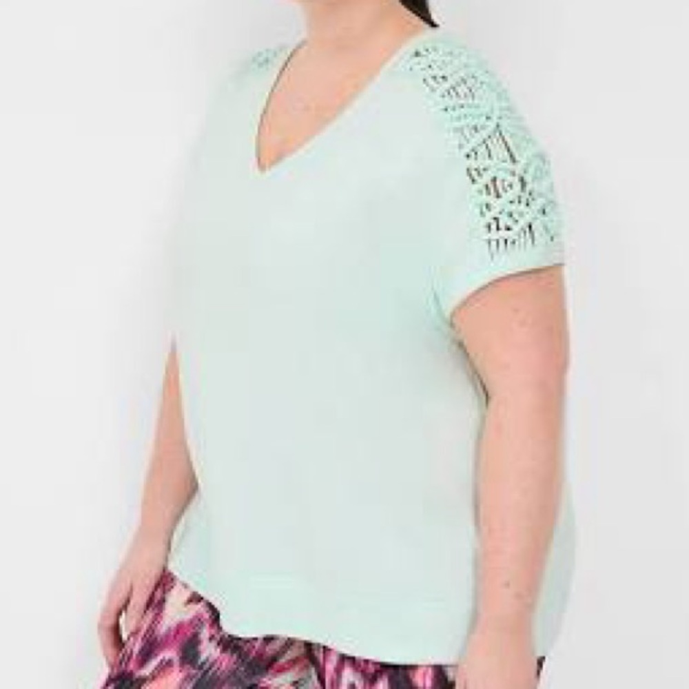 LIVI French Terry Macrame Sweatshirt - short sleeve mint green in Sz 22-24